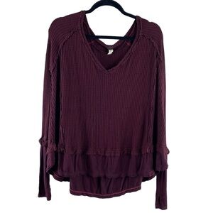 Free People We the Free Women’s Laguna Thermal‎ Waffle Knit Tunic Wine Sz XS